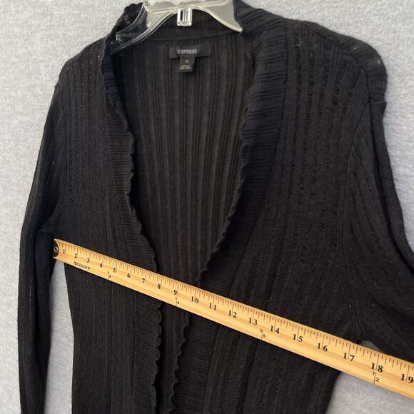 Express Y2K Ruffle Open Knit Long Cardigan Size M Black Sheer Witchy Bell Sleeve - Picture 13 of 15